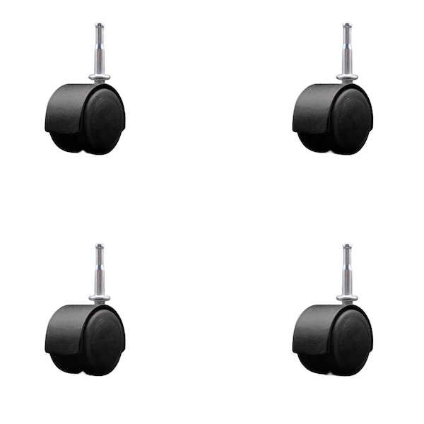 2'' Floor Safe Black Hooded Twin Wheel Caster Grip Neck Stem , 4PK